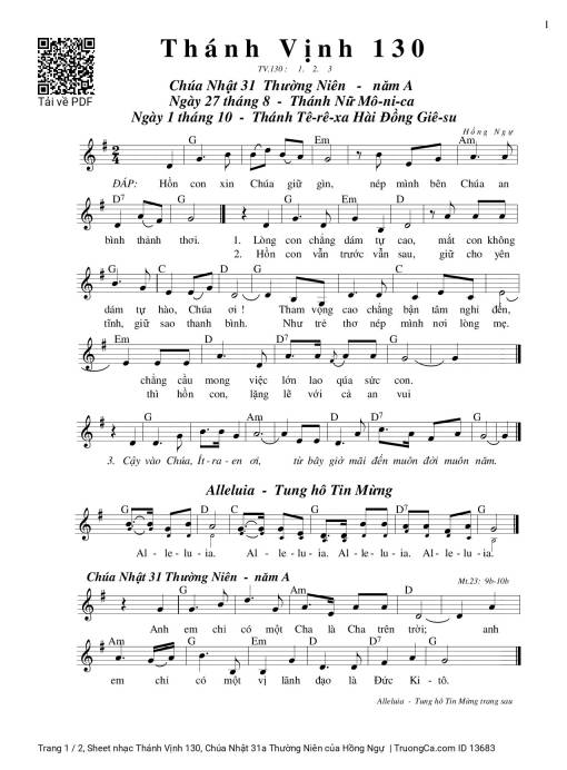 Thánh Vịnh 130, Chúa Nhật 31a Thường Niên