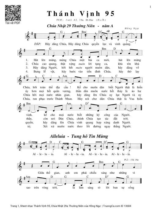 Sheet PDF of Thánh Vịnh 95, Chúa Nhật 29a Thường Niên