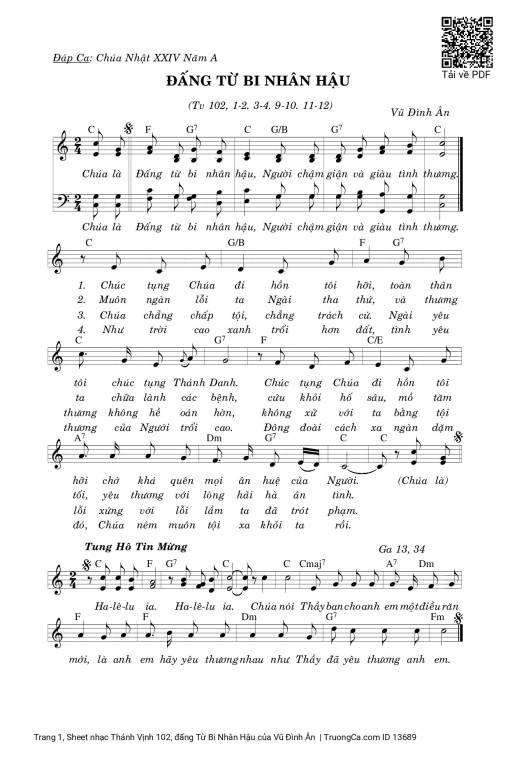 Sheet PDF of Thánh Vịnh 102, đấng Từ Bi Nhân Hậu