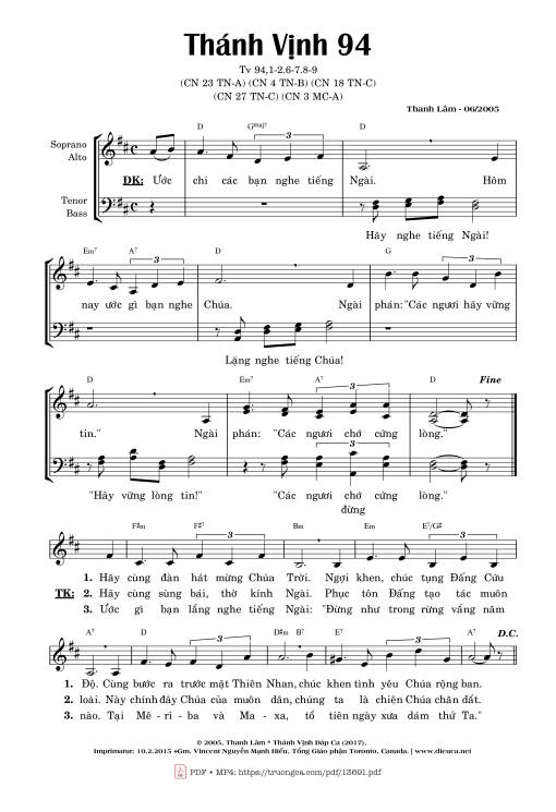 Sheet PDF of Thánh Vịnh 94, Chúa Nhật 23A Thường Niên