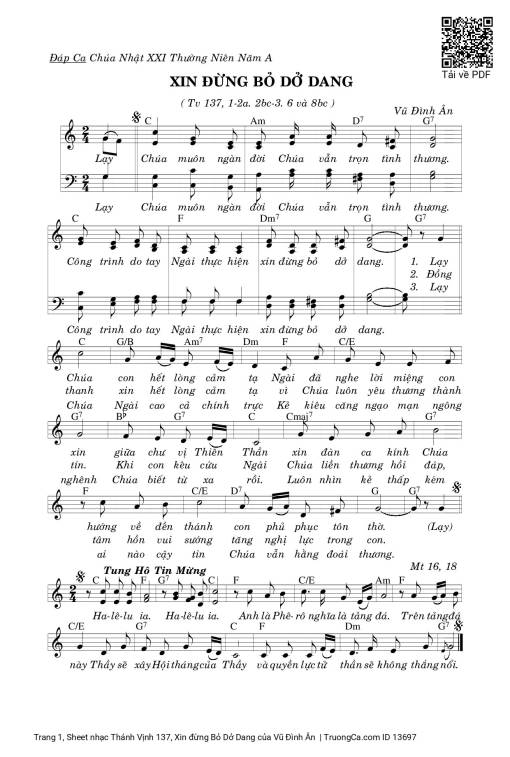 Sheet PDF of Thánh Vịnh 137, Xin đừng Bỏ Dở Dang
