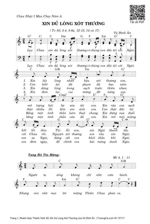 Sheet PDF of Thánh Vịnh 50, Xin Dủ Lòng Xót Thương