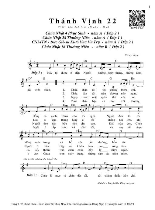 Sheet PDF of Thánh Vịnh 22, Chúa Nhật 28a Thường Niên