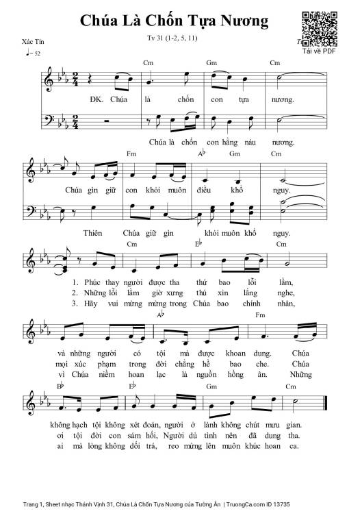 Sheet PDF of Thánh Vịnh 31, Chúa Là Chốn Tựa Nương