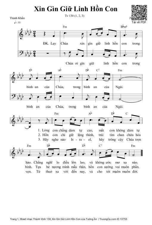 Sheet PDF of Thánh Vịnh 130, Xin Gìn Giữ Linh Hồn Con