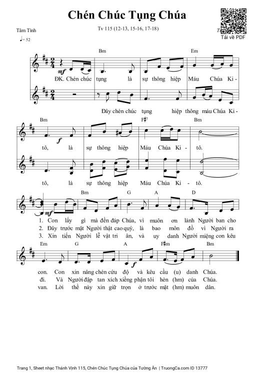 Sheet PDF of Thánh Vịnh 115, Chén Chúc Tụng Chúa