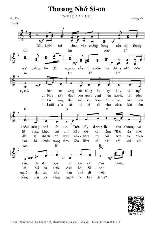 Sheet PDF of Thánh Vịnh 136, Thương Nhớ Sion