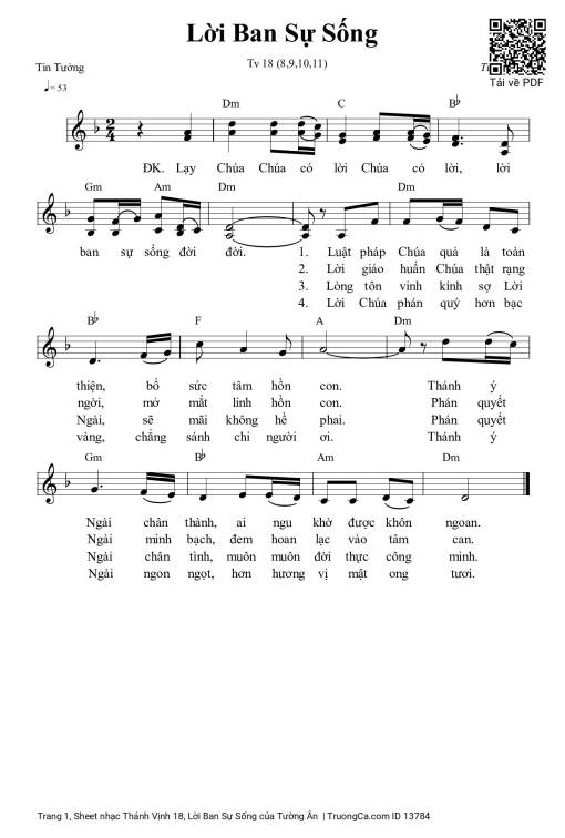 Sheet PDF of Thánh Vịnh 18, Lời Ban Sự Sống