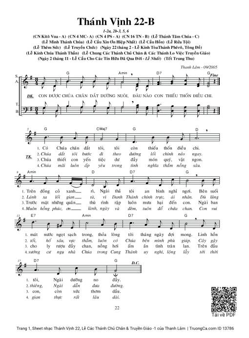 Sheet PDF of Thánh Vịnh 22, Lễ Các Thánh Chủ Chăn & Truyền Giáo -1