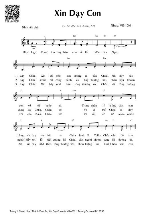 Sheet PDF of Thánh Vịnh 24, Xin Dạy Con