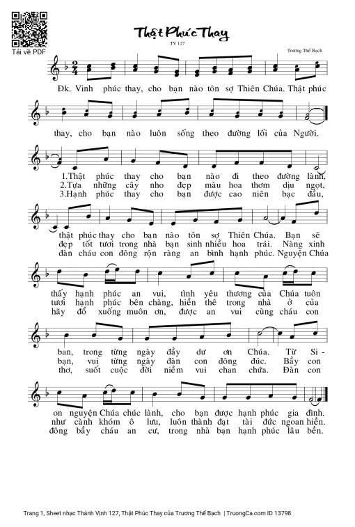 Sheet PDF of Thánh Vịnh 127, Thật Phúc Thay