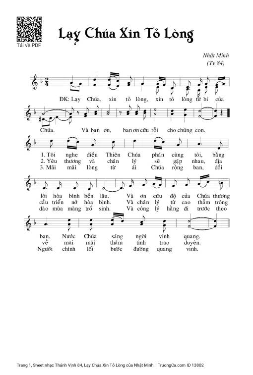 Thánh Vịnh 84, Lạy Chúa Xin Tỏ Lòng