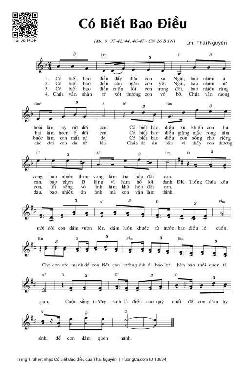Sheet PDF of Có Biết Bao điều