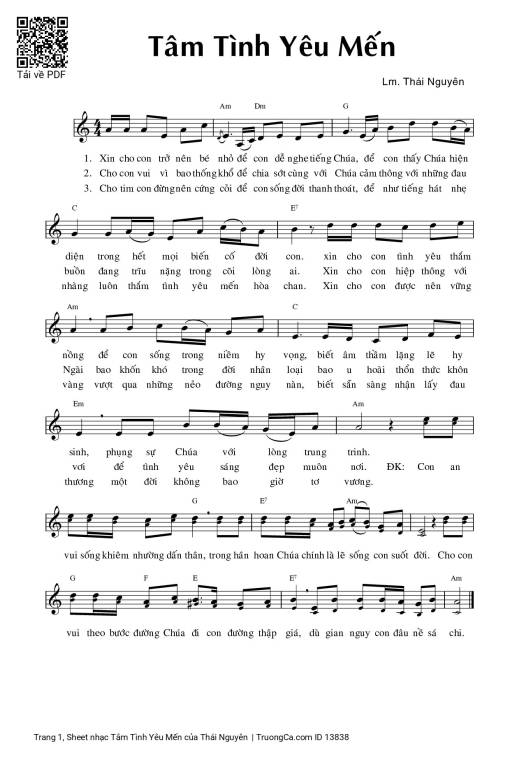 Sheet PDF of Tâm Tình Yêu Mến
