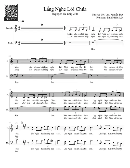 Sheet PDF of Lắng Nghe Lời Chúa (bè)
