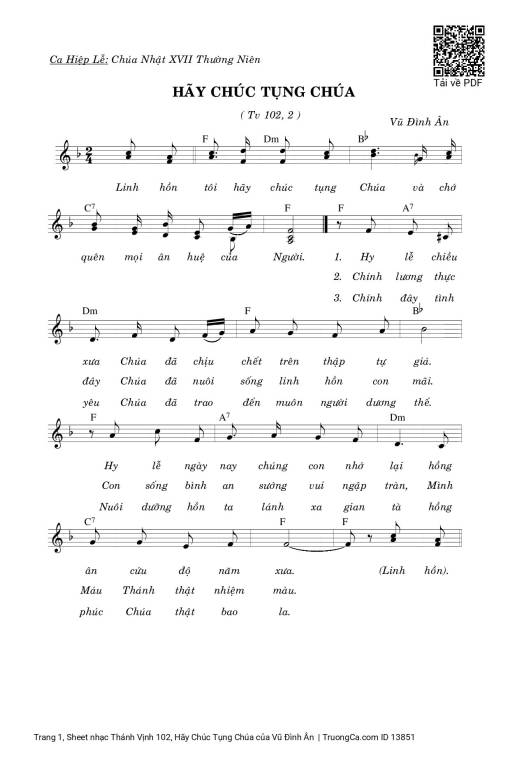 Sheet PDF of Thánh Vịnh 102, Hãy Chúc Tụng Chúa