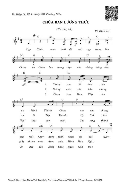 Sheet PDF of Thánh Vịnh 144, Chúa Ban Lương Thực