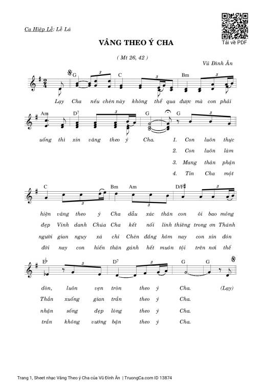 Sheet PDF of Vâng Theo ý Cha