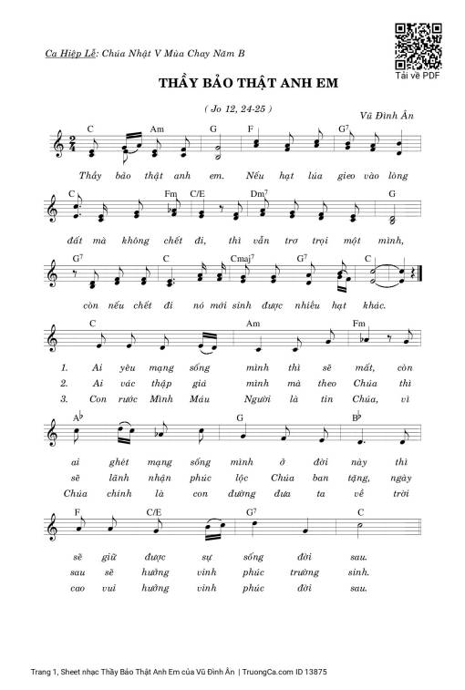 Sheet PDF of Thầy Bảo Thật Anh Em