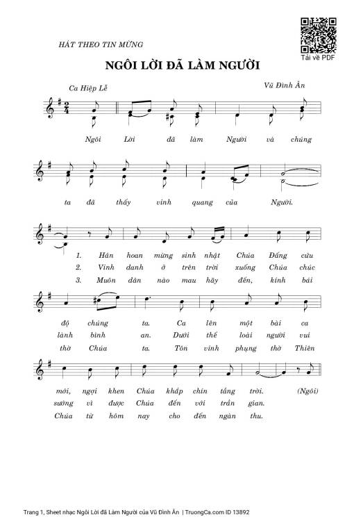 Sheet PDF of Ngôi Lời đã Làm Người