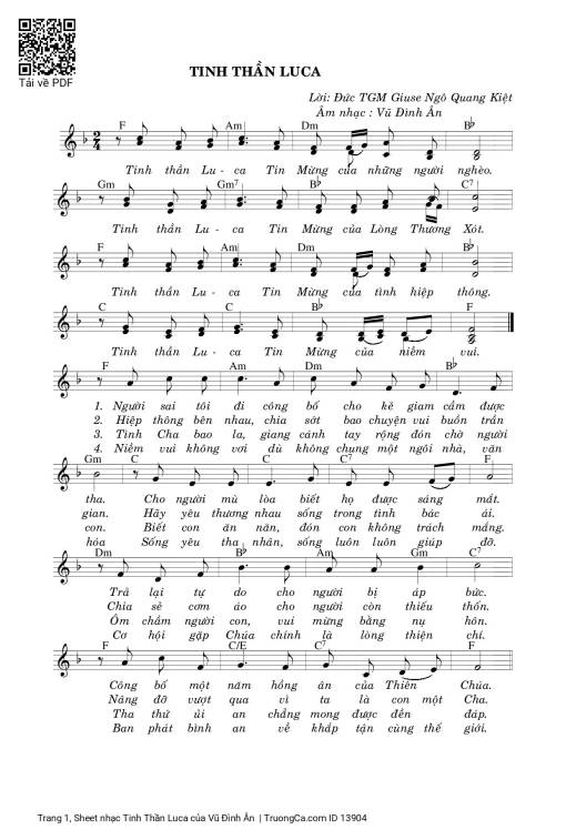Sheet PDF of Tinh Thần Luca