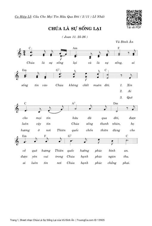 Sheet PDF of Chúa Là Sự Sống Lại