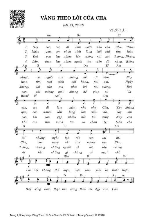 Sheet PDF of Vâng Theo Lời Của Cha