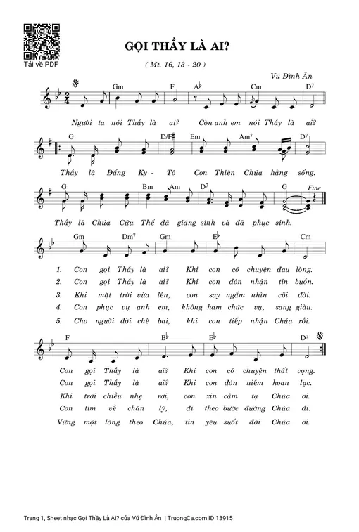 Sheet PDF of Gọi Thầy Là Ai?