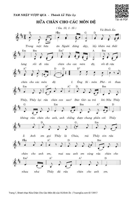 Sheet PDF of Rửa Chân Cho Các Môn đệ