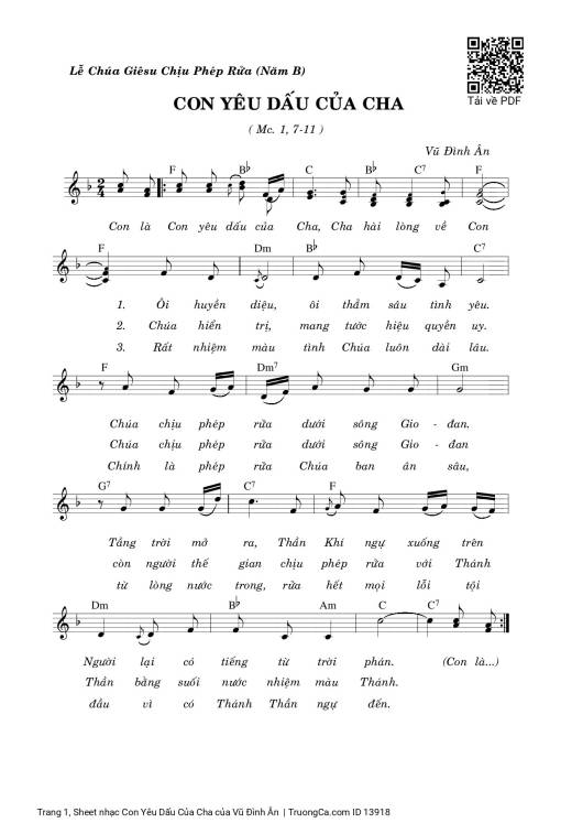 Sheet PDF of Con Yêu Dấu Của Cha