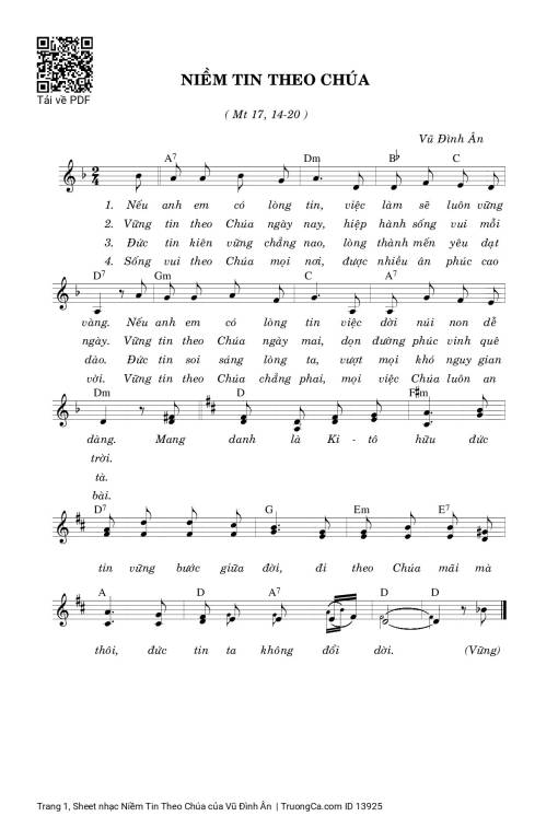 Sheet PDF of Niềm Tin Theo Chúa