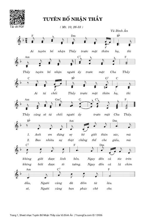 Sheet PDF of Tuyên Bố Nhận Thầy