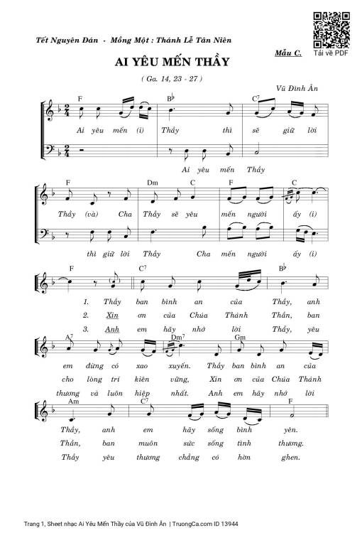 Sheet PDF of Ai Yêu Mến Thầy