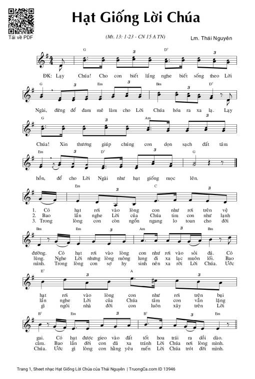 Sheet PDF of Hạt Giống Lời Chúa