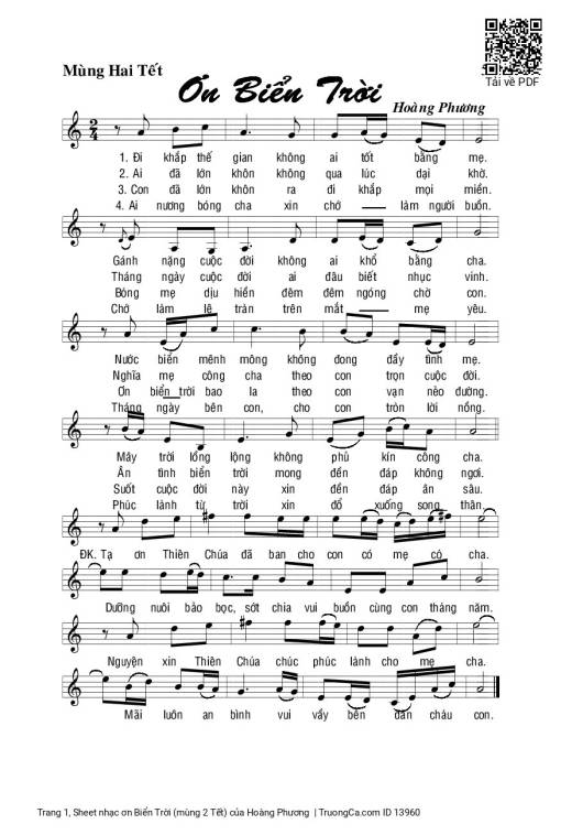 Sheet PDF of ơn Biển Trời (mùng 2 Tết)