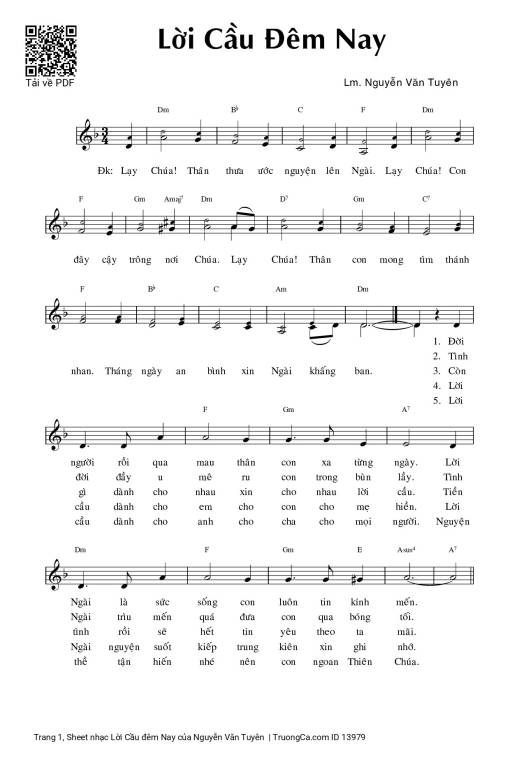 Sheet PDF of Lời Cầu đêm Nay