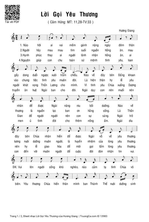 Sheet PDF of Lời Gọi Yêu Thương