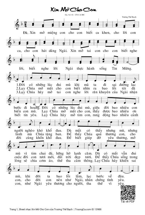 Sheet PDF of Xin Mở Cho Con