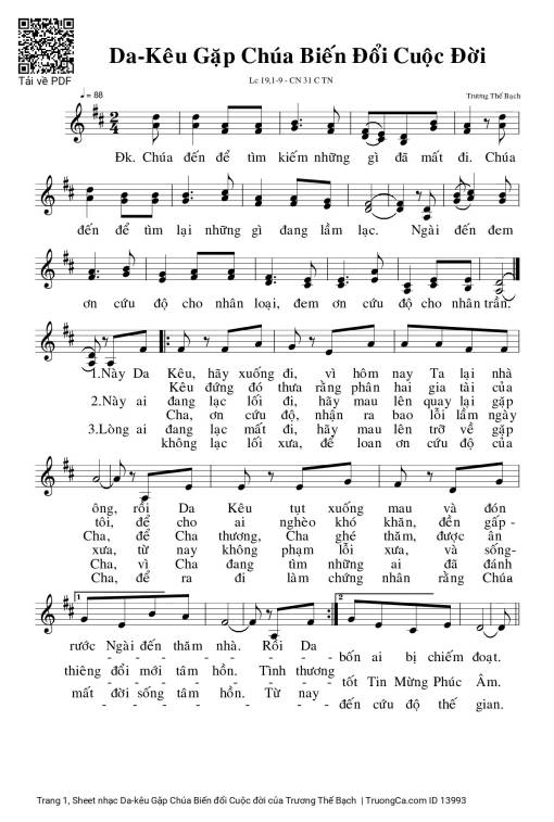 Sheet PDF of Da-kêu Gặp Chúa Biến đổi Cuộc đời