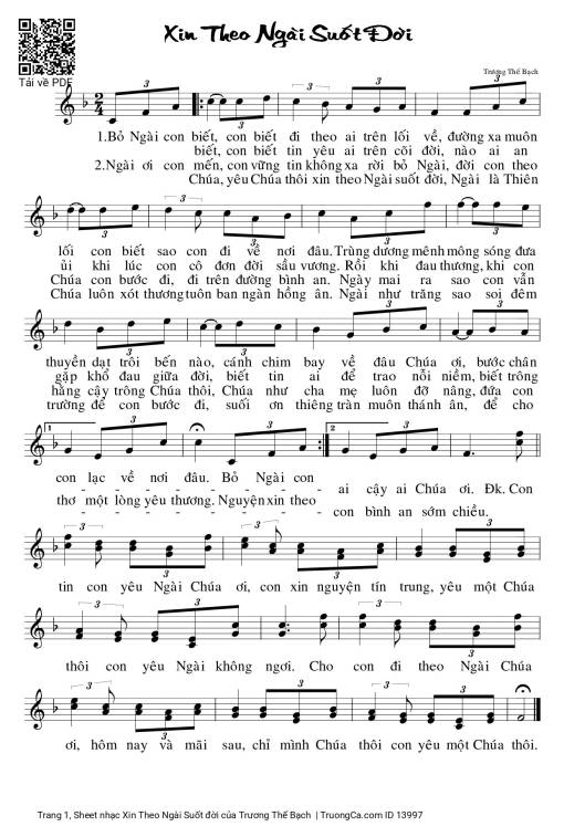 Sheet PDF of Xin Theo Ngài Suốt đời