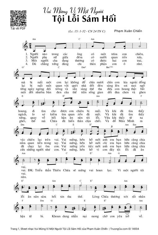 Sheet PDF of Vui Mừng Vì Một Người Tội Lỗi Sám Hối