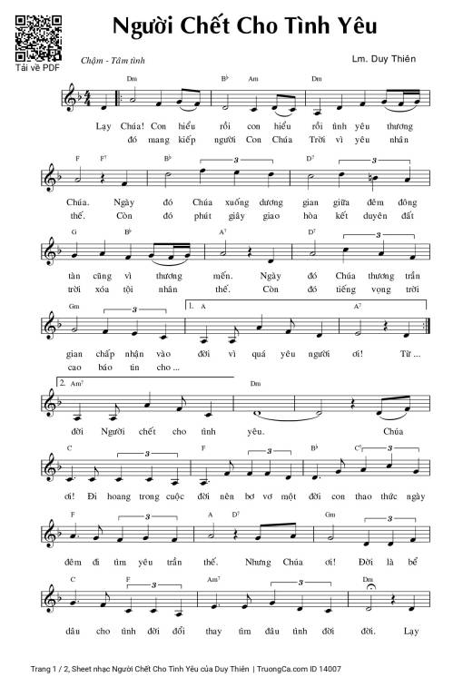 Sheet PDF of Người Chết Cho Tình Yêu