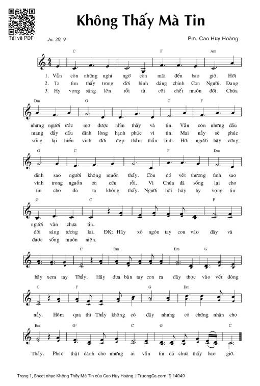 Sheet PDF of Không Thấy Mà Tin