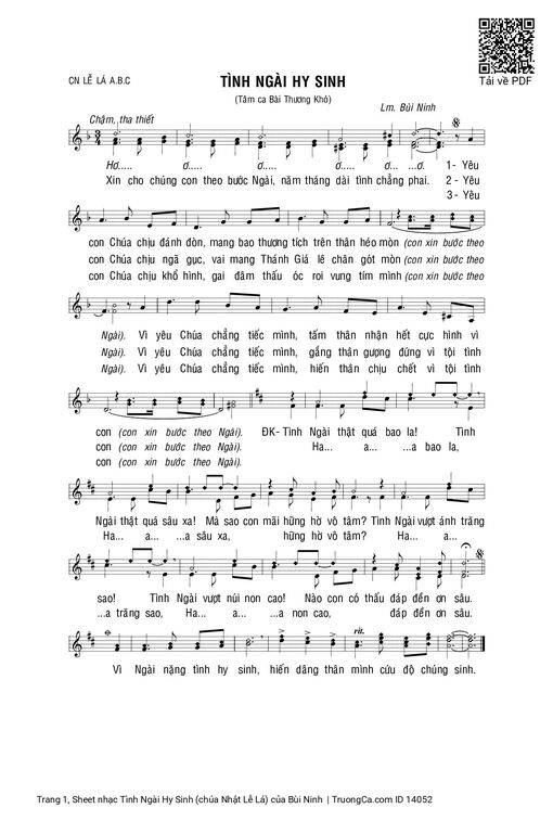 Sheet PDF of Tình Ngài Hy Sinh (chúa Nhật Lễ Lá)