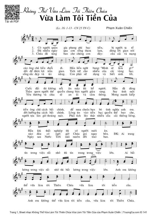 Sheet PDF of Không Thể Vừa Làm Tôi Thiên Chúa Vừa Làm Tôi Tiền Của