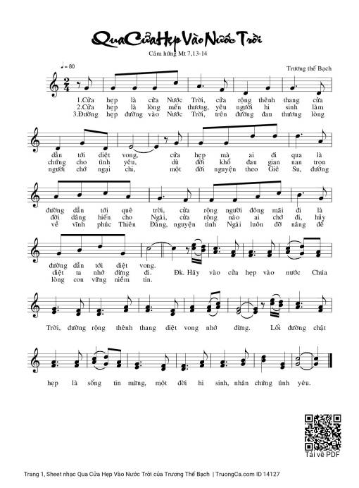 Sheet PDF of Qua Cửa Hẹp Vào Nước Trời