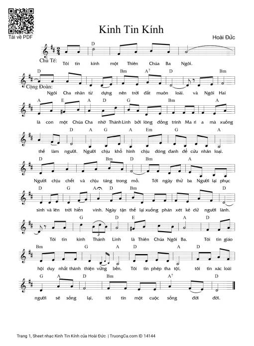 Sheet PDF of Kinh Tin Kính - Hoài Đức