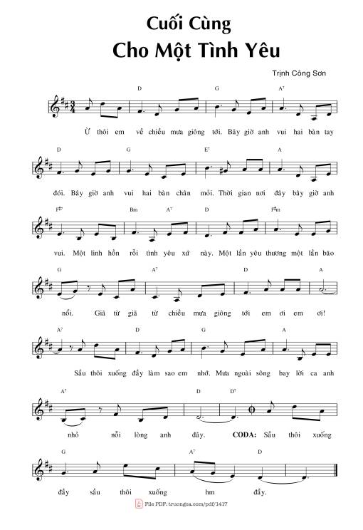 Sheet PDF of Cuối cùng cho một tình yêu