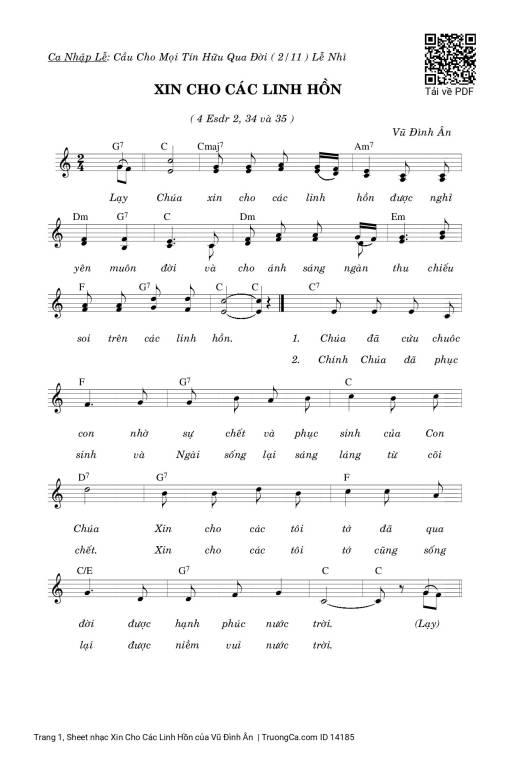 Sheet PDF of Xin Cho Các Linh Hồn