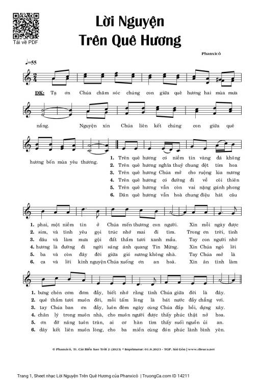 Sheet PDF of Lời Nguyện Trên Quê Hương